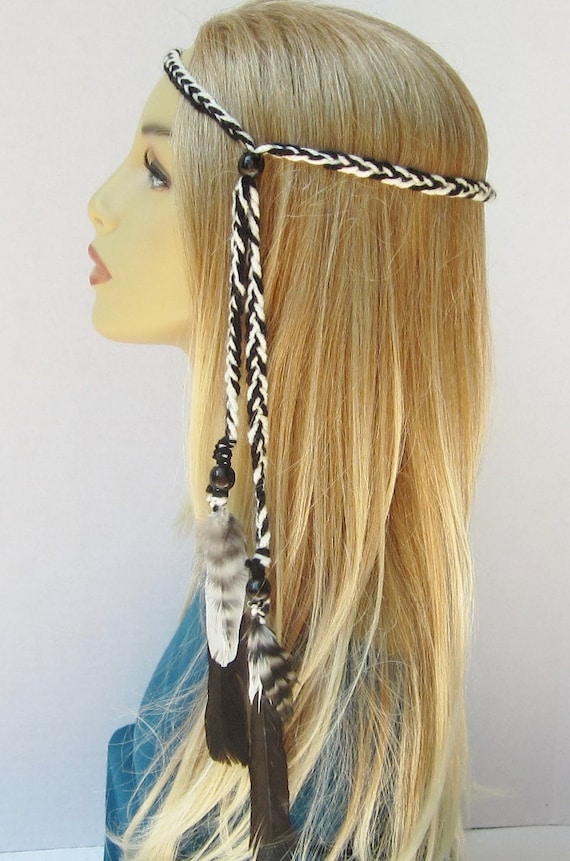 Black And White braided hippie headband by feathers2gether on Etsy