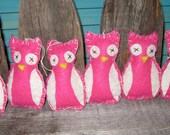 Primitive Handmade Fushia Pink Owl Ornaments Ready To Ship Set of Six OFG HAFAIR FAAP