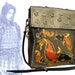 Leather messenger Bag , crossbody , Japanese koi carp fish , olive green , bronze , One Of A Kind