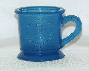 Antique Rare Blue CERES 'GODDESS of LIBERTY' Child's Mug Ca 1870 Early American Pattern Glass Exc Vintage Condition