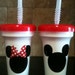 10 Minnie or Mickey Mouse party favor cups with red lid and clear straw