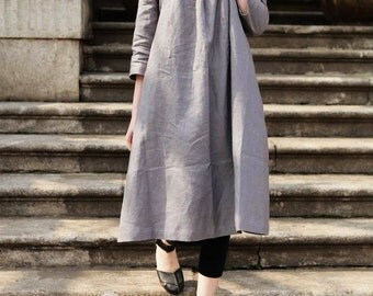Linen Tunic Dress Grey Dress , Long Linen Dress, Linen Shirt Dress, Oversized Dress, Linen Kaftan Dress, Casual Day Dress, Grey Dress, Boho