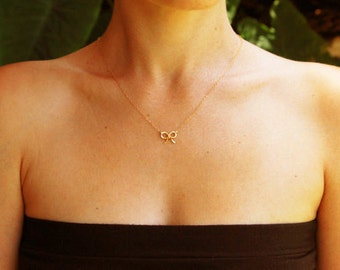 Bow necklace, gold necklace, bridesmaid necklace, charm necklace, everyday necklace, gold bow necklace, gold charm necklace