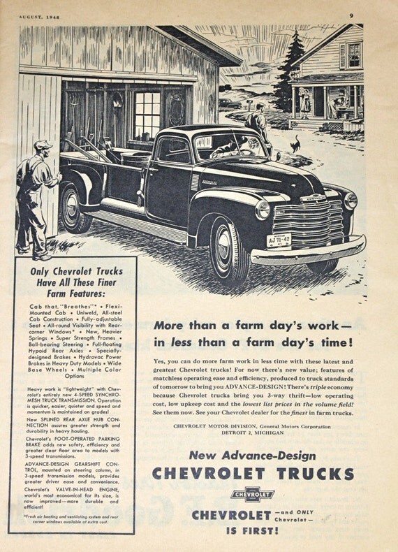 Chevrolet Truck Ad Vintage 1940s Farmer's Journal