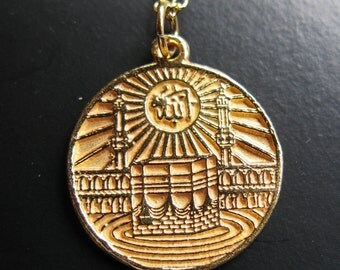 24K Kaaba Allah script Coin lire Islamic Necklace pendant womens