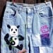 PhanPanda, Embroidered, patched, Faded Glory, Resurrected Jeans, panda bear, festival wear, denim patches
