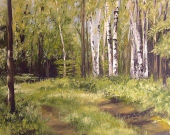 Landscape Oil Painting Vermont Woodland Birch Trees Scenic Nature Art Original Artwork