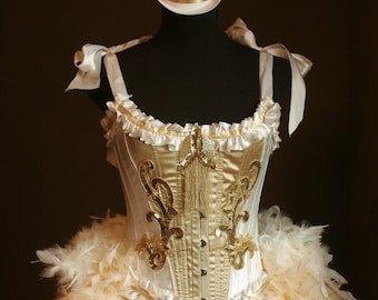 Gold OLYMPIAN White Burlesque Costume Corset 1920s Great Gatsby dress