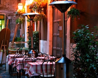 Rome Italy Photography - Italian Restaurant Photograph - Candlelight Dinner - Tablecloths - Trattoria - Red Date Night Kitchen Art