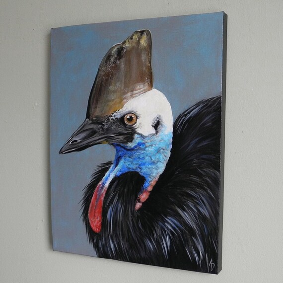 Cassowary bird painting original canvas portrait by BirdsinHand