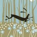 Moon Hare Lino Print - LAST ONE - Linocut, Original Art - Duck Egg Blue - Magical River - Printmaking Limited Edition by Giuliana Lazzerini.
