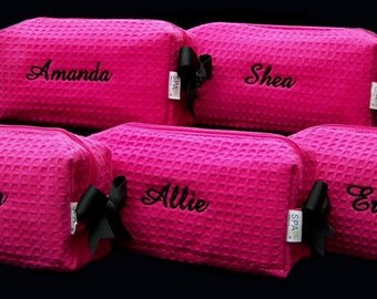 Set of 5 Waffle Cosmetic Bag Personalized Monogrammed Bridesmaid Gift Monogram