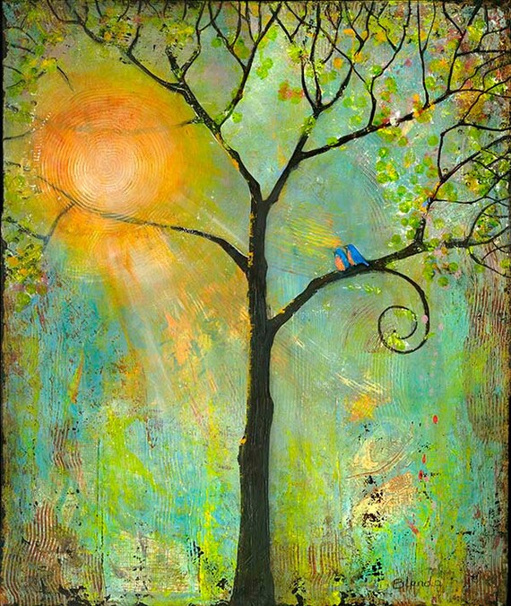 Tree Print Art Wall Decor Signed Modern 11X14 Sunshine