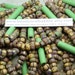 Matte 4/0 (5x4mm) Opaque Striped Picasso Seed Beads and 25mm Vintage Italian Green Glass Tube Beads 3 Strand Hank (A76)