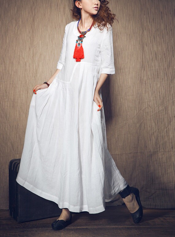 White Dress Wedding maxi linen dress In Stock by camelliatune