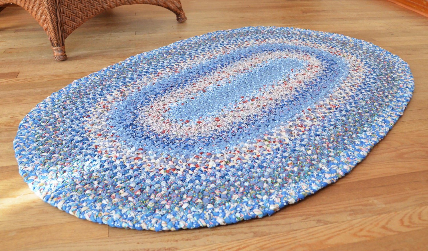 Braided Rug Blue Cotton Oval