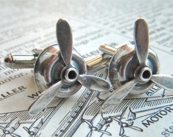 Steampunk Propeller Cufflinks Antiqued Silver Spinning Cuff Links Handcrafted In The USA