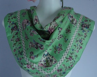 Vintage Scarf, Vintage Scacves, Silk Scarf, 60s Scarf, 1960s Liberty of London, Liberty of London, Green Silk Scarf, Vintage