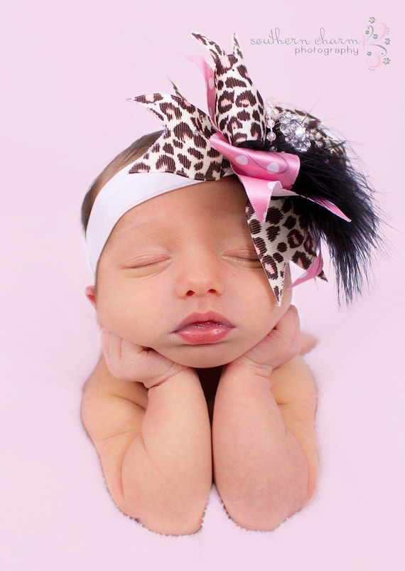 Girls Big Hair Bow Pink Cheetah Bow Over The Top by ...