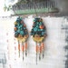 Majestic Earrings, Blue, Orange, Fiber, Beaded, Dangle Earrings, Gypsy Bohemian, Boho, Hippie, Jewelry