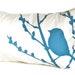 Teal Print on Off-white Bird on Cherry Blossom Pillow