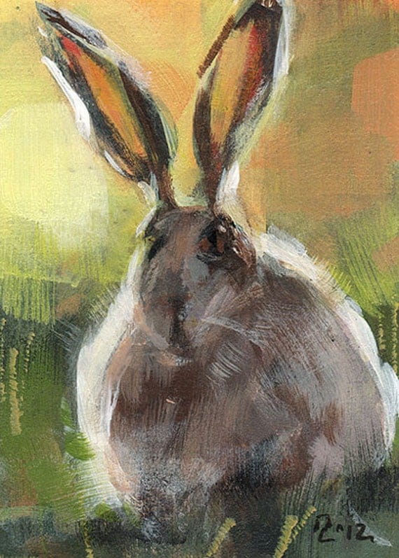 Art Print Wildlife Rabbit Outdoors Rustic Painting by lloydgallery