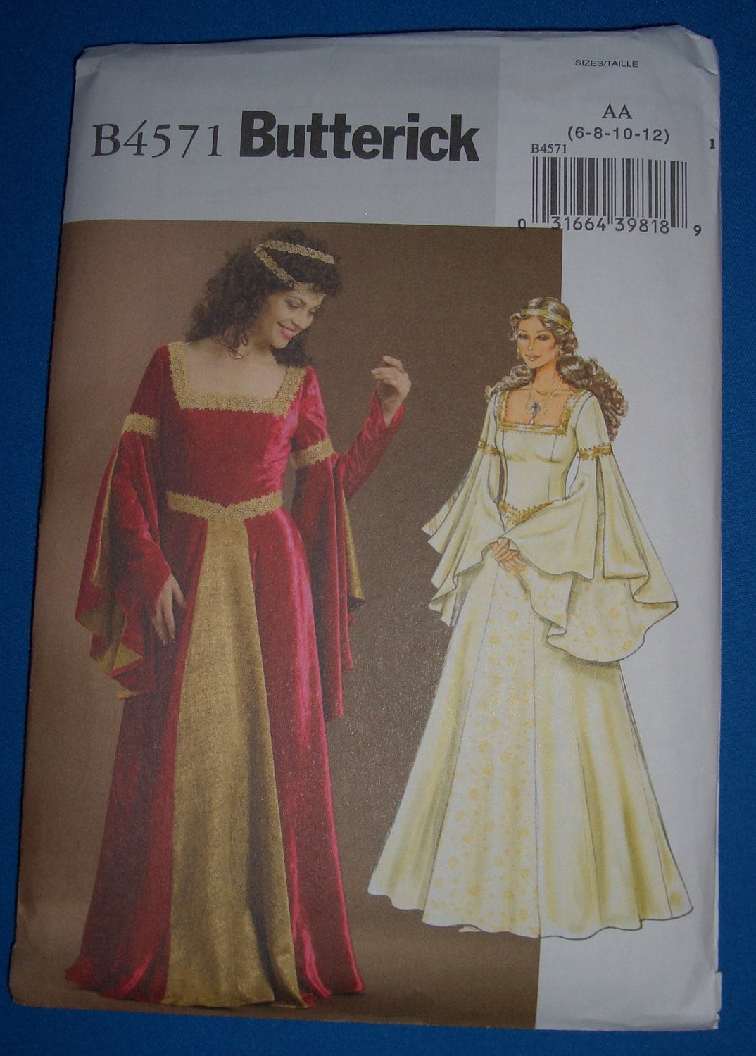 Butterick B4571 Sewing Pattern Renaissance Style Dress Womens