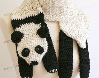 Digital PDF Crochet Pattern for Panda Bear Scarf - DIY Fashion Tutorial - Instant Download - ENGLISH only