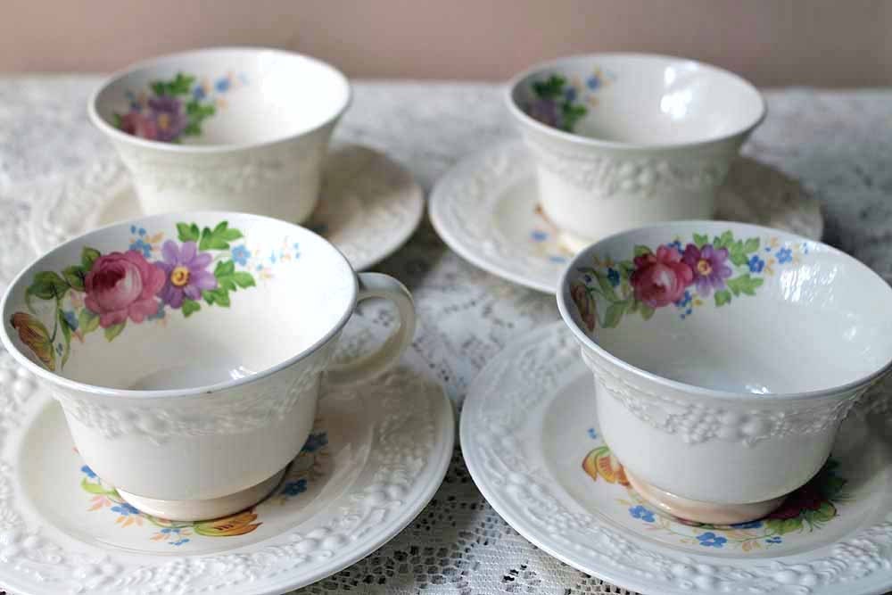 Homer Laughlin Tea Set Shabby Floral Vintage Cream Eggshell