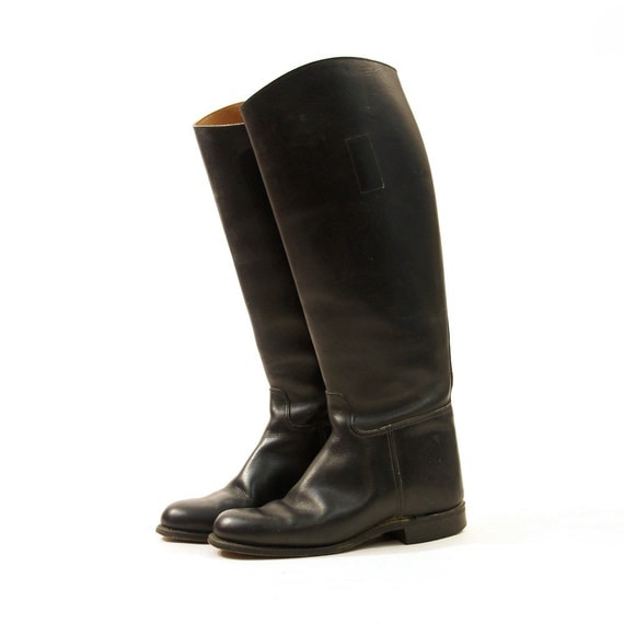 80s Black Leather Riding Boots / Knee High / by SpunkVintage