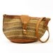 80s Woven Sisal Market Tote / Zip Top Closure / Leather Trim