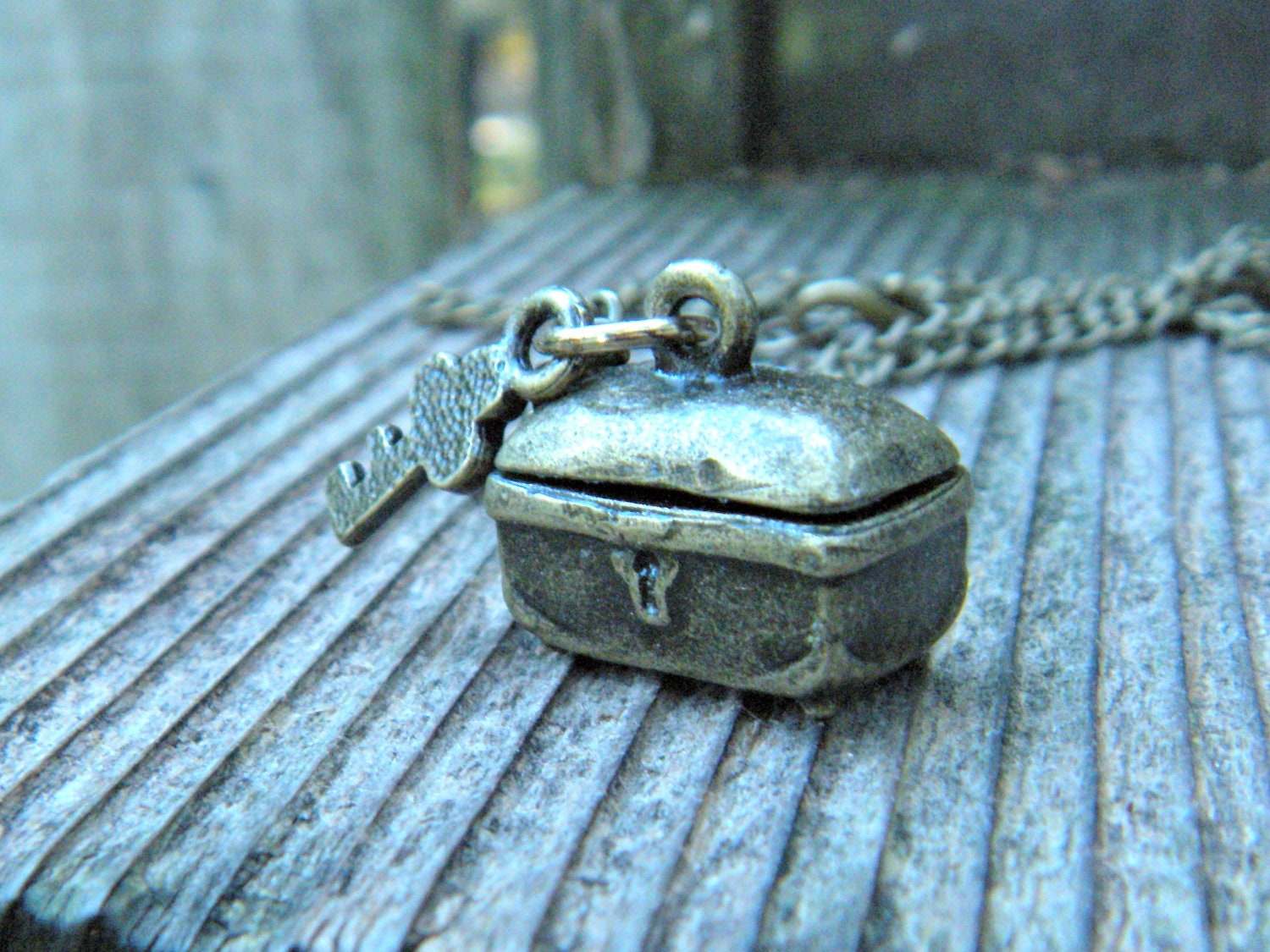 Brass Locket Treasure Chest Box Necklace Pendant with by luv4sams