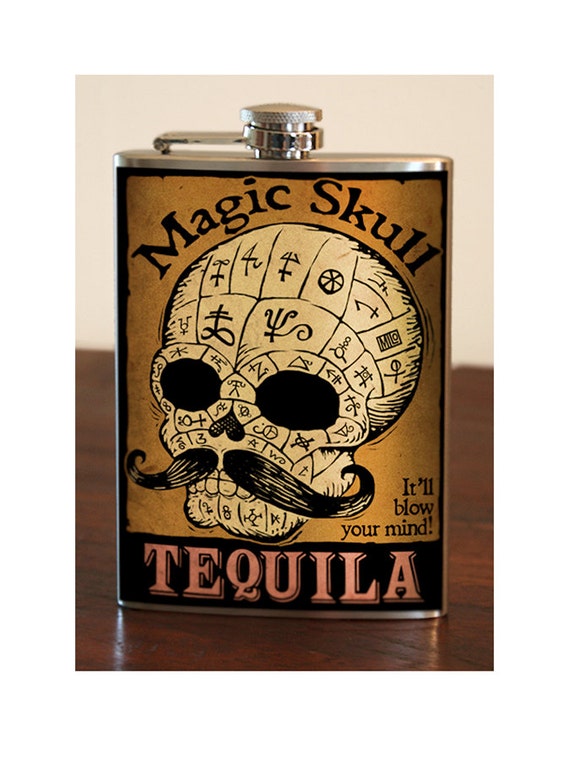 Magic Skull Tequila stainless steel flask 8oz. by trixieandmilo