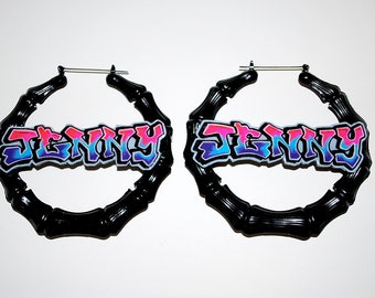 Graffiti Custom Personalized Nameplate Door Knocker Earrings Old School Hip Hop 80's Street Wear by beebles