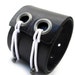 Black Leather Cuff Bracelet with Double Adjustable Elastic Closure, EcoFriendly, Unisex, OOAK
