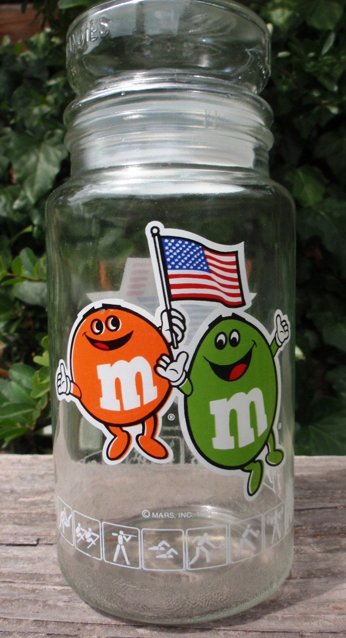 SALE Vintage M&Ms Olympic Glass Jar 1984 Olympiad Los Angeles