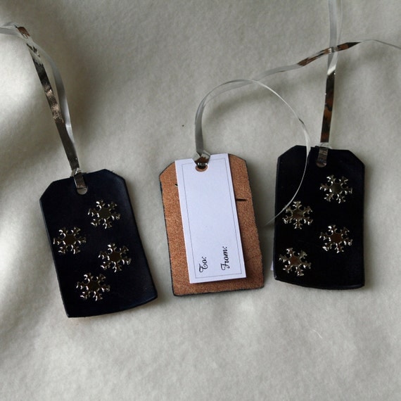 blue leather christmas gift tags with silver snowflakes blue leather christmas gift tags with silver snowflakes