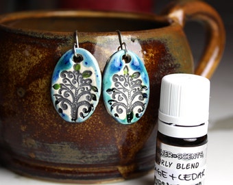 Sage and Cedar Scented Ceramic TREE Earrings with Sage and Cedar Essential Oil
