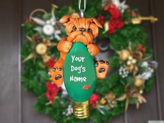 red natural Ears Brussels Griffon Dog Christmas OOAK Light Bulb Ornament Sallys Bits of Clay PERSONALIZED FREE