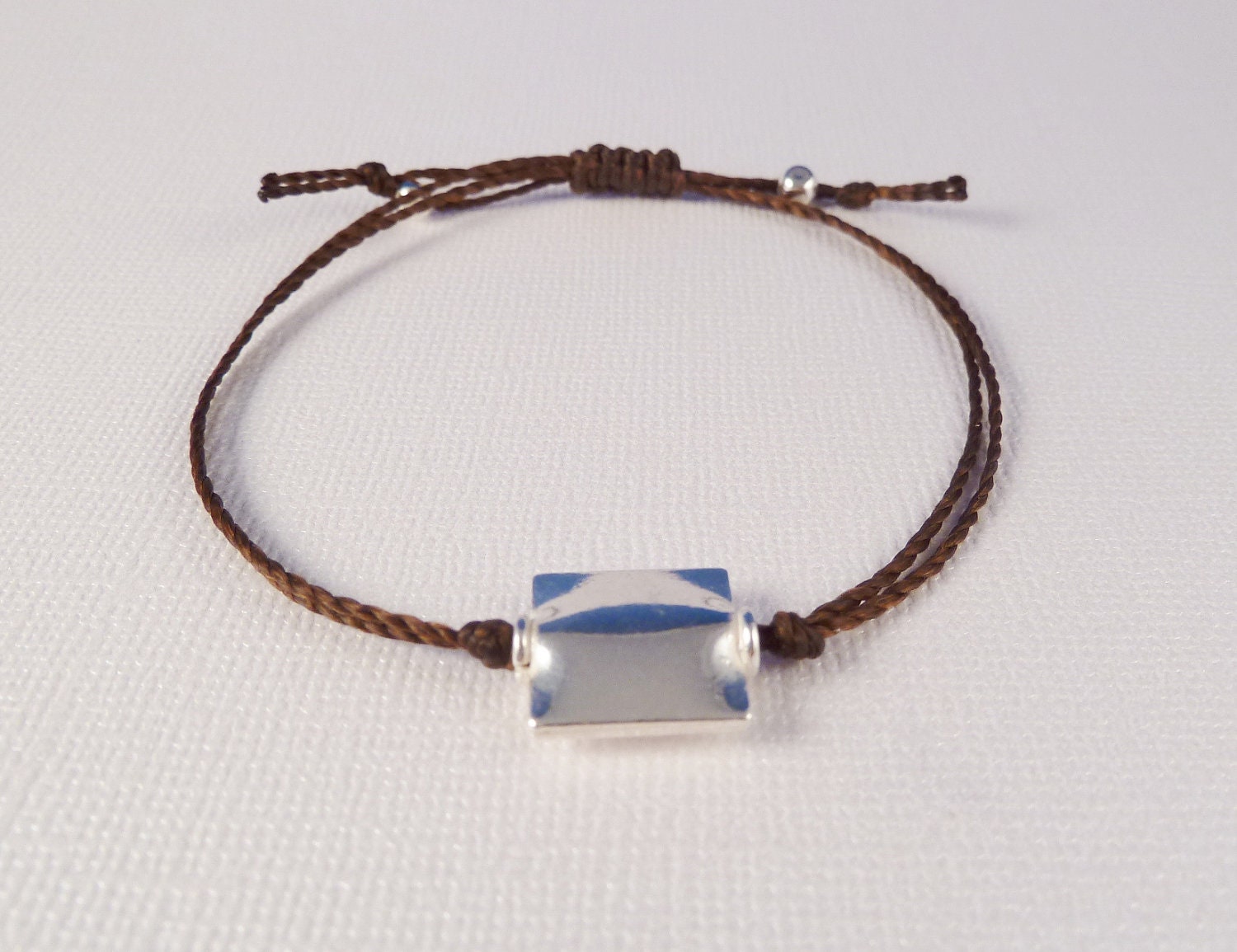 Simple thread friendship bracelet sterling silver square