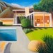 Original Oil Mid Century Modern Architecture Kaufmann House by Richard Neutra Palm Springs, CA Modernism