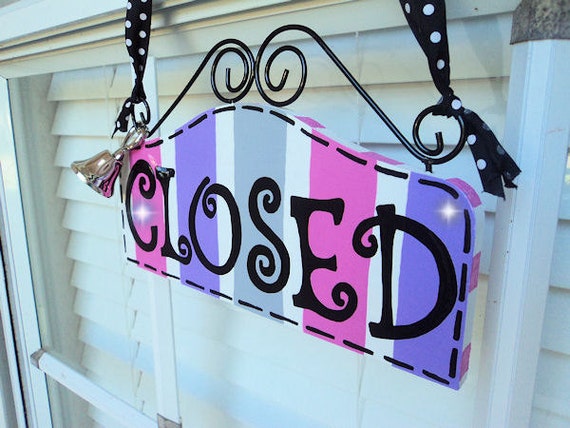 Items similar to Boutique OPEN CLOSED sign - Pretty STRIPES Pink Purple