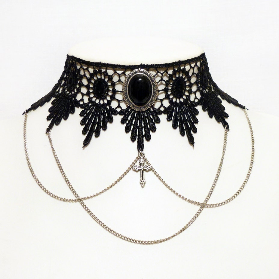 Gothic choker Black Onyx elegant lace with by DarkEleganceDesigns