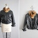 SALE - black leather jacket / fur collar coat