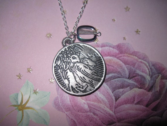 Rustic Bird Necklace Jewelry Charm Pendant Etched Pewter