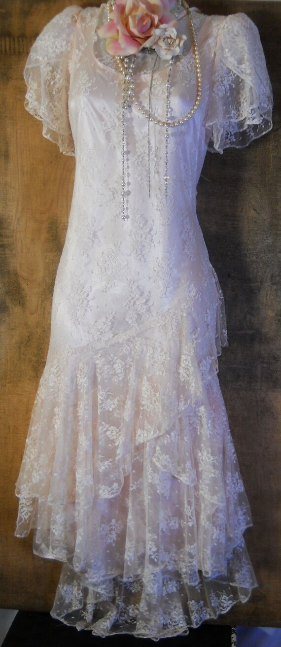 Cream lace dress vintage wedding bride romantic medium by