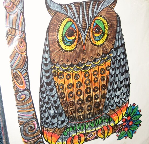 Vintage Decoupage Decal Owl 1970s Patricia Nimocks Art