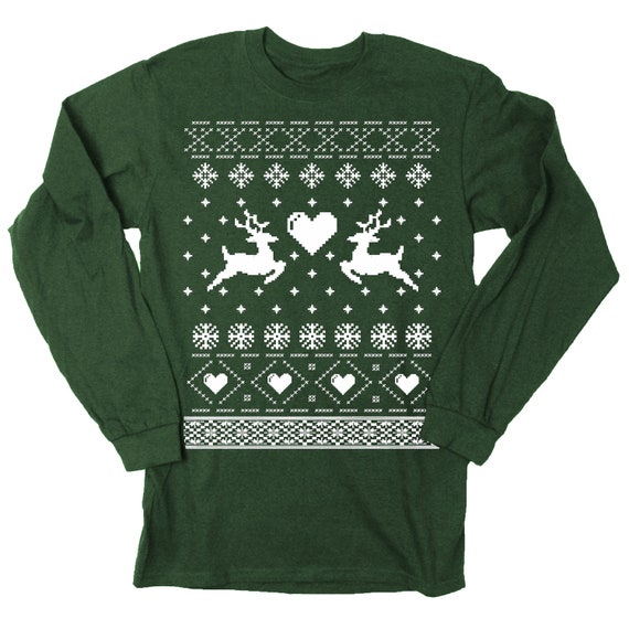 Items similar to Mens Ugly Christmas Sweater Reindeer Long Sleeve T ...