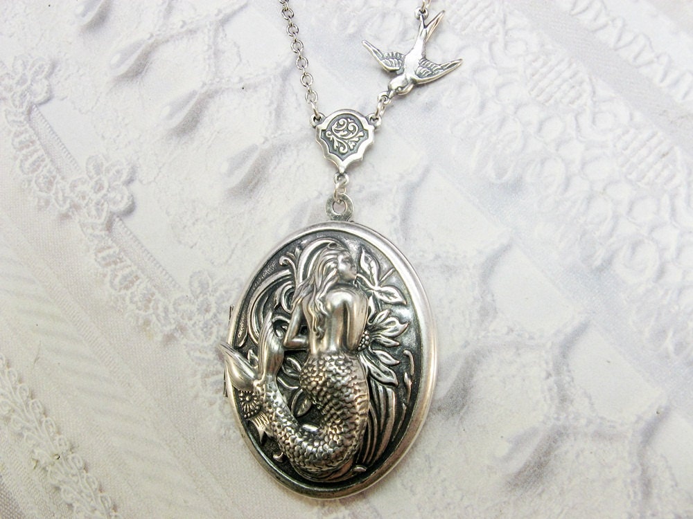 Silver Locket Necklace The ORIGINAL MERMAID LOCKET Jewelry