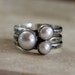 Pearl Stacking Rings, Sterling Silver, Set of Three Stackable White Pearls, Rustic Finish, Stack Rings, Silver Band